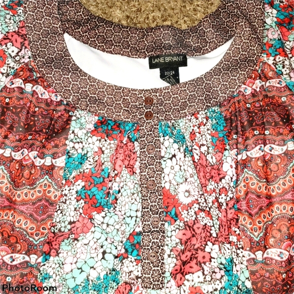 Lane Bryant Plus Size Short Sleeve Wide Waist Band Wide Neck Blouse 461 - Picture 3 of 6